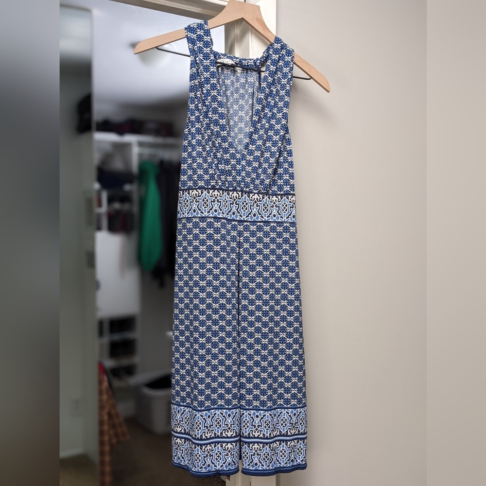 EUC Max Studio Blue and Cream V-neck Sleeveless Dress, size L